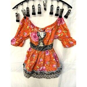 Mustard Pie 24M girl dress orange floral with gray polka dot ruffle and tie